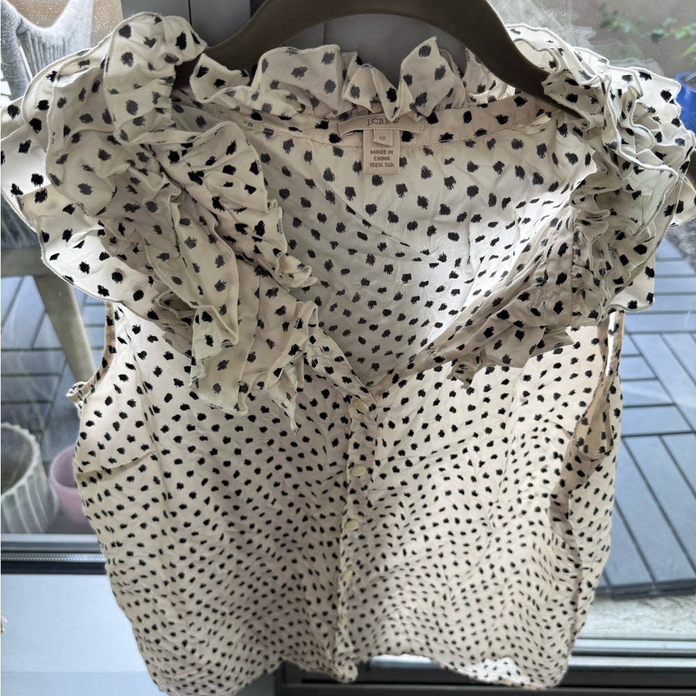 J. Crew Cream and Black Flutter Sleeve Blouse